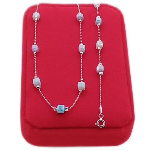 Srebrny komplet Aurora – łańcuszek + bransoletka z pastelowymi kostkami, 925 APHORA