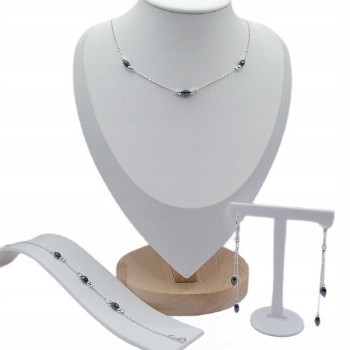 Srebrny komplet Grafitowy Szept – łańcuszek, kolczyki i bransoletka z hematytami, APHORA 925