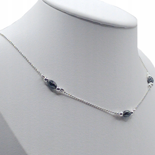 Srebrny komplet Grafitowy Szept – łańcuszek, kolczyki i bransoletka z hematytami, APHORA 925