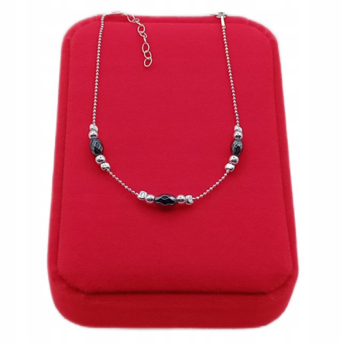 Srebrny komplet Grafitowy Szept – łańcuszek, kolczyki i bransoletka z hematytami, APHORA 925