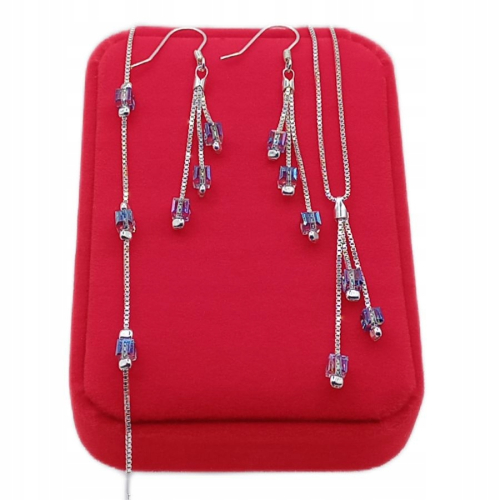 Srebrny komplet Blue Kaskada – z błękitnymi kryształkami, APHORA 925