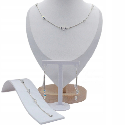 Srebrny komplet Crystal Ice – łańcuszek, bransoletka i kolczyki ze szklanymi kostkami, 925 APHORA