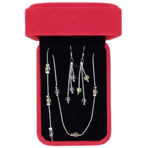 Srebrny komplet Crystal Ice – łańcuszek, bransoletka i kolczyki ze szklanymi kostkami, 925 APHORA