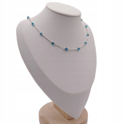 Łańcuszek srebrny 925 z niebieskimi szklanymi kulkami APHORA – 40+5 cm / 0,9mm