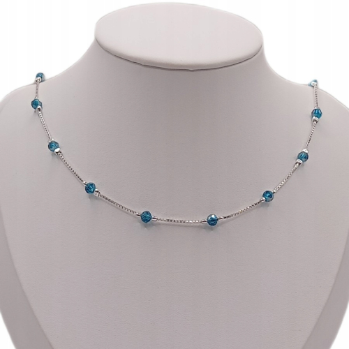 Łańcuszek srebrny 925 z niebieskimi szklanymi kulkami APHORA – 40+5 cm / 0,9mm