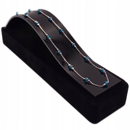 Łańcuszek srebrny 925 z niebieskimi szklanymi kulkami APHORA – 40+5 cm / 0,9mm