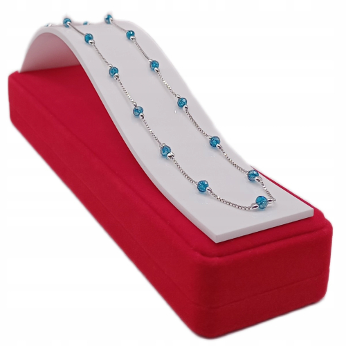 Łańcuszek srebrny 925 z niebieskimi szklanymi kulkami APHORA – 40+5 cm / 0,9mm