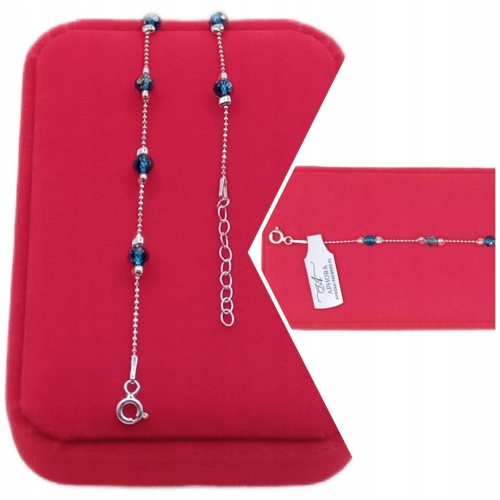 Srebrny komplet Laguna – łańcuszek + bransoletka z niebieskimi szklanymi kulkami, 925 APHORA