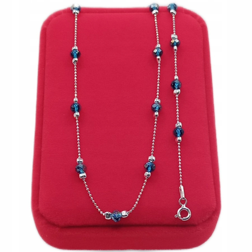 Srebrny komplet Laguna – łańcuszek + bransoletka z niebieskimi szklanymi kulkami, 925 APHORA