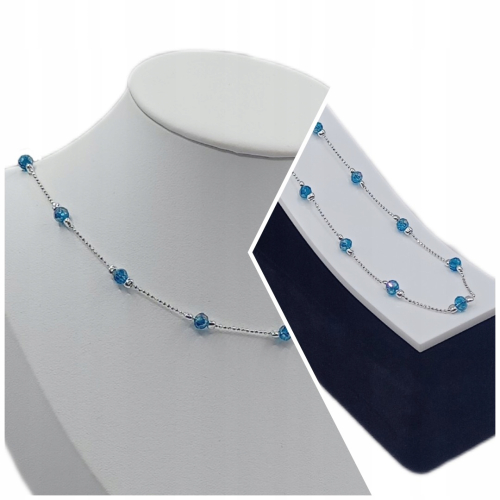 Srebrny komplet Laguna – łańcuszek + bransoletka z niebieskimi szklanymi kulkami, 925 APHORA