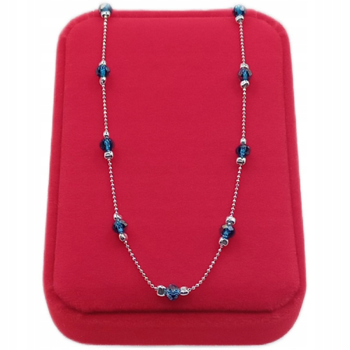 Srebrny komplet Laguna – łańcuszek + bransoletka z niebieskimi szklanymi kulkami, 925 APHORA