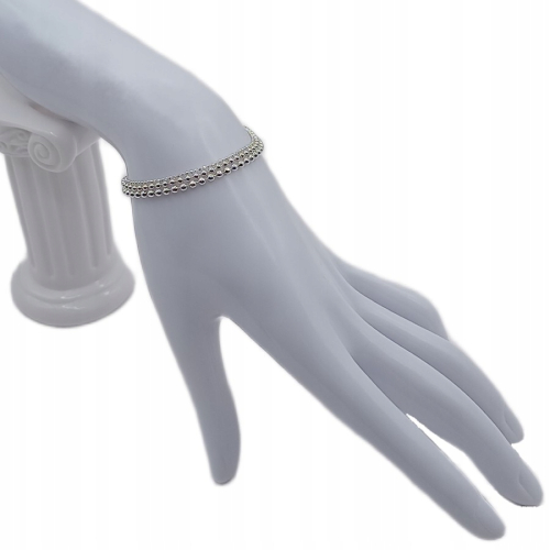 Srebrna Bransoletka 925 na rękę POTRÓJNA splot Kulki 17cm+regulacja