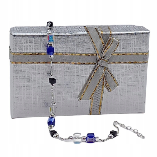 SREBRNY KOMPLET 925 splot Kostka fiolet czarne multi kryształki APHORA