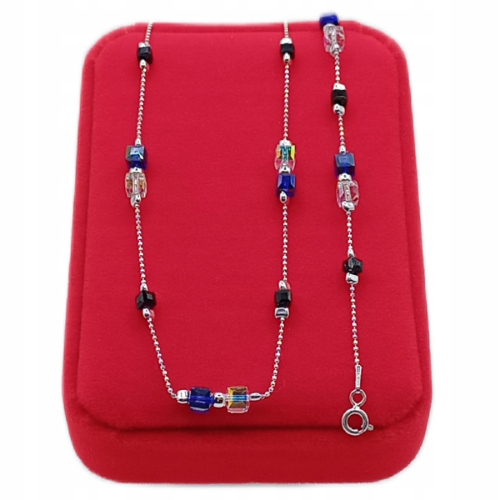 SREBRNY KOMPLET 925 splot Kostka fiolet czarne multi kryształki APHORA