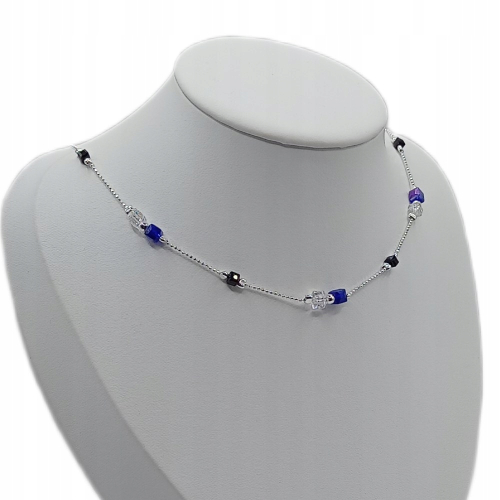 SREBRNY KOMPLET 925 splot Kostka fiolet czarne multi kryształki APHORA