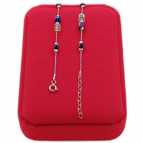 SREBRNY KOMPLET 925 splot Kostka fiolet czarne multi kryształki APHORA