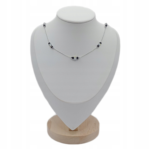 Srebrny KOMPLET 925 splot Kostka czarne multi kryształki APHORA