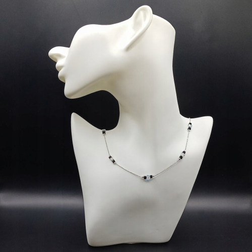 Srebrny KOMPLET 925 splot Kostka czarne multi kryształki APHORA