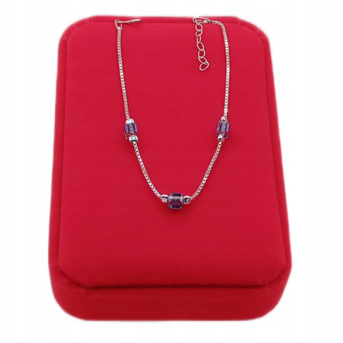 Srebrna Bransoletka 925 NA RĘKĘ niebieskie kryształki 17cm +3cm APHORA