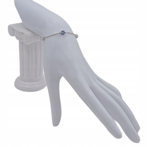 Srebrna Bransoletka 925 NA RĘKĘ niebieskie kryształki 17cm +3cm APHORA