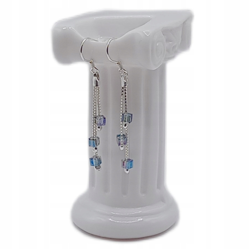 Kolczyki srebrne 925 potrójne z niebieskimi kryształkami – APHORA