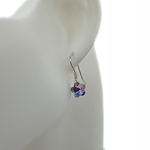 Kolczyki srebrne 925 ze szklanym kwiatuszkiem fiolet / róż – APHORA