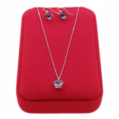 Srebrny komplet 925 Łańcuszek i Kolczyki z Kwiatkiem APHORA