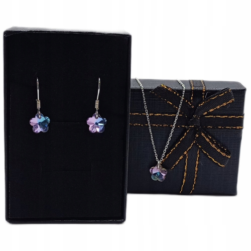 Srebrny komplet 925 Łańcuszek i Kolczyki z Kwiatkiem APHORA