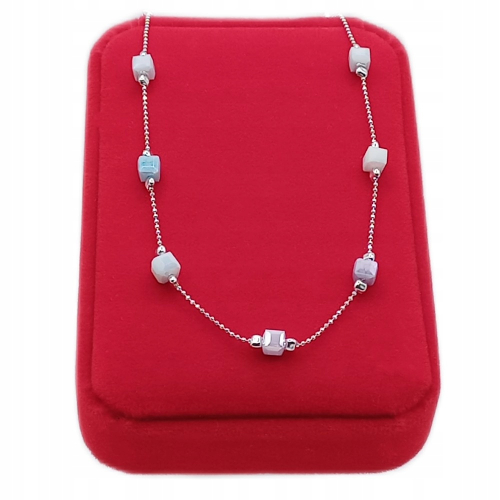 Łańcuszek srebrny 925 APHORA – z pastelowymi kamieniami / 40 cm + 5 cm