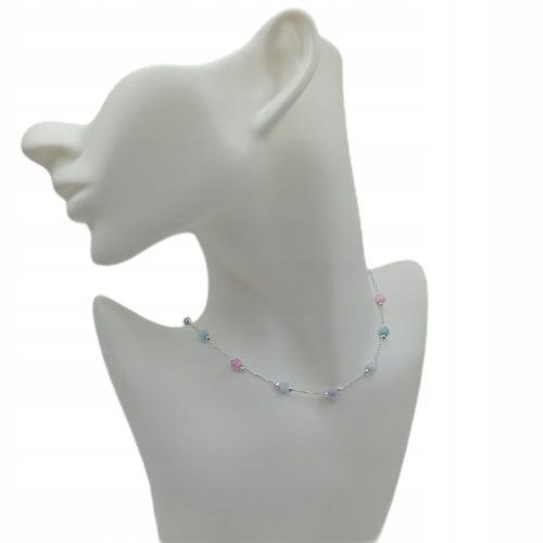 Łańcuszek srebrny 925 APHORA – z pastelowymi kamieniami / 40 cm + 5 cm