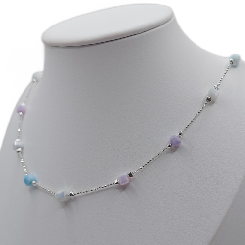 Łańcuszek srebrny 925 APHORA – z pastelowymi kamieniami / 40 cm + 5 cm