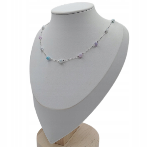 Łańcuszek srebrny 925 APHORA – z pastelowymi kamieniami / 40 cm + 5 cm