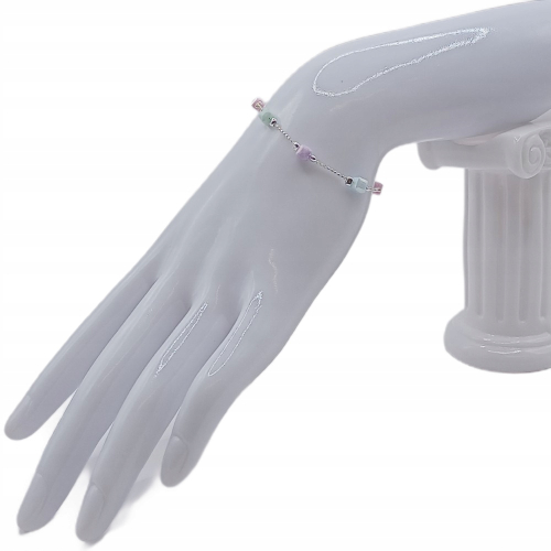 Srebrna Bransoletka 925 NA RĘKĘ z PASTELOWYMI KOSTKAMI APHORA