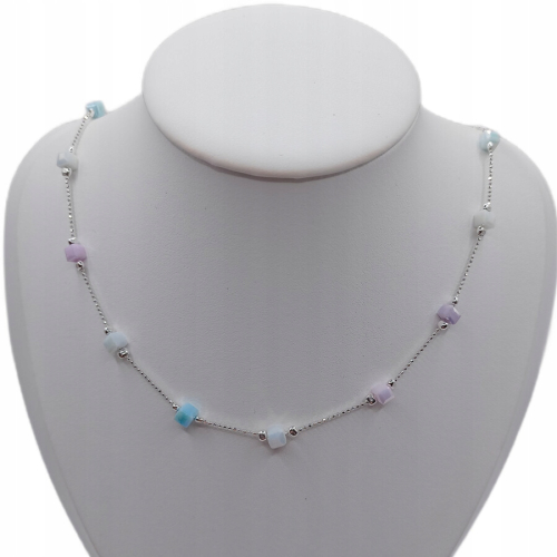 Łańcuszek srebrny 925 APHORA – z pastelowymi kamieniami / 45 cm + 5 cm