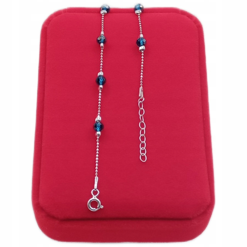 Srebrna Bransoletka 925 NA RĘKĘ z niebieskimi kulkami APHORA