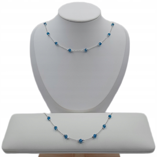 Srebrna Bransoletka 925 NA RĘKĘ z niebieskimi kulkami APHORA