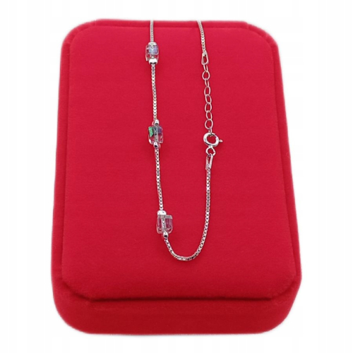 Srebrna Bransoletka 925 NA RĘKĘ z zielonymi kryształkami 17cm+3 APHORA