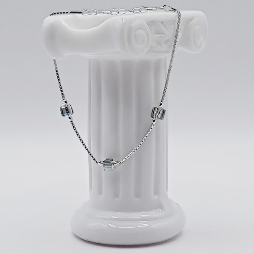 Srebrna Bransoletka 925 NA RĘKĘ z zielonymi kryształkami 17cm+3 APHORA