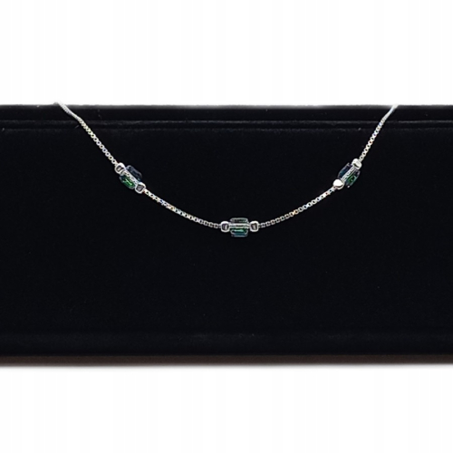 Srebrna Bransoletka 925 NA RĘKĘ z zielonymi kryształkami 17cm+3 APHORA