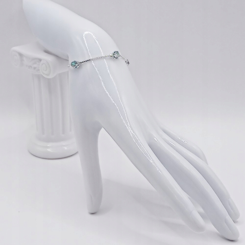 Srebrna Bransoletka 925 NA RĘKĘ z zielonymi kryształkami 17cm+3 APHORA