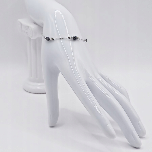 Srebrna Bransoletka 925 NA RĘKĘ HEMATYT 18cm +3cm regulacja APHORA
