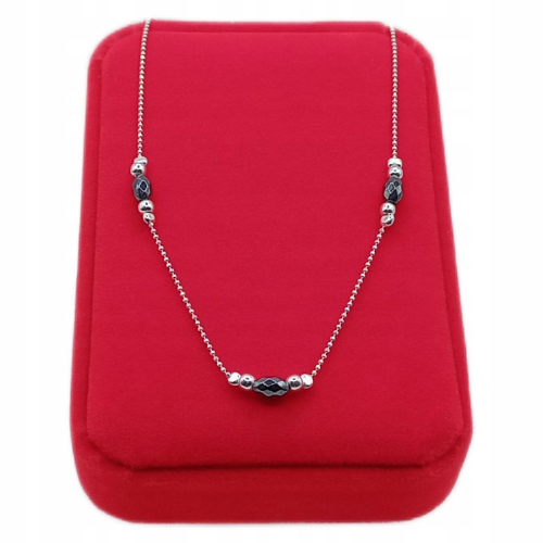 Łańcuszek srebrny 925 APHORA – z hematytami / 40 cm + 5 cm