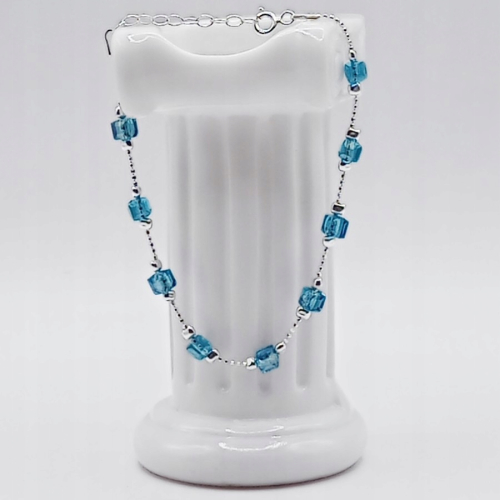 Srebrna Bransoletka 925 NA RĘKĘ z LAZUROWYMI KRYSZTAŁKAMI APHORA