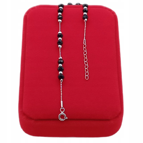 Srebrna bransoletka 925 NA RĘKĘ z CZARNYMI FASETOWANYMI KULECZKAMI APHORA