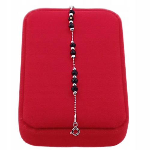 Srebrna bransoletka 925 NA RĘKĘ z CZARNYMI FASETOWANYMI KULECZKAMI APHORA