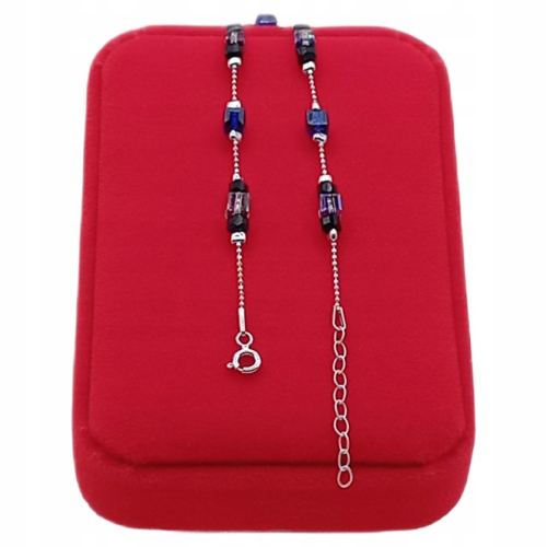 Srebrna Bransoletka 925 NA RĘKĘ, czarny fioletowy niebieski kryształ APHORA