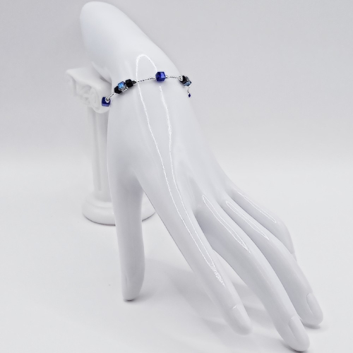 Srebrna Bransoletka 925 NA RĘKĘ, czarny fioletowy niebieski kryształ APHORA