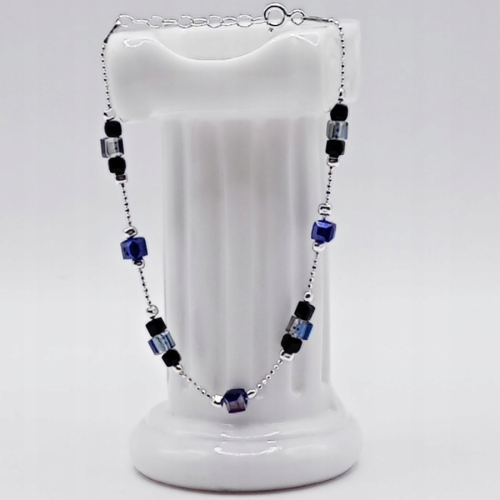 Srebrna Bransoletka 925 NA RĘKĘ, czarny fioletowy niebieski kryształ APHORA