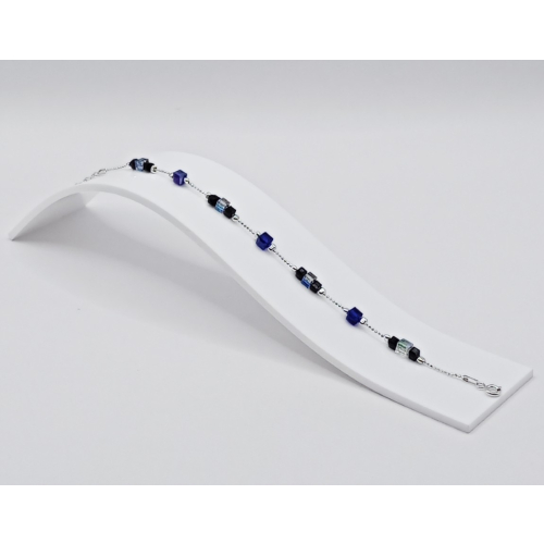 Srebrna Bransoletka 925 NA RĘKĘ, czarny fioletowy niebieski kryształ APHORA