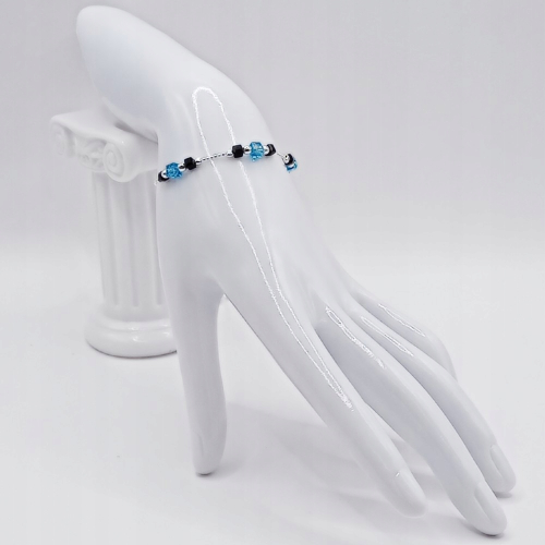 Srebrna Bransoletka 925 NA RĘKĘ, LAZUROWE CZARNE KRYSZTAŁKI APHORA